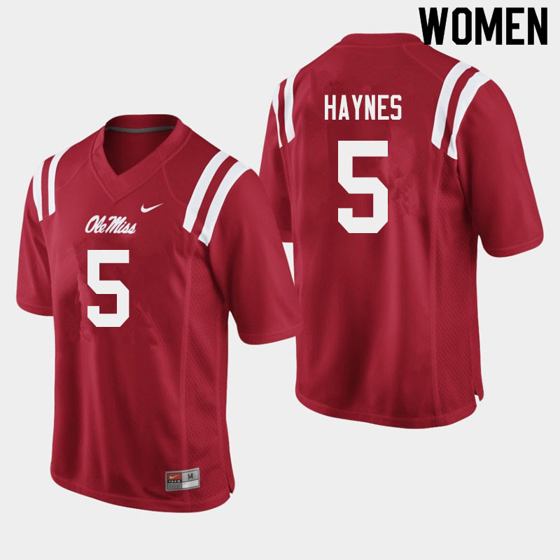 Women #5 Jon Haynes Ole Miss Rebels College Football Jerseys Sale-Red